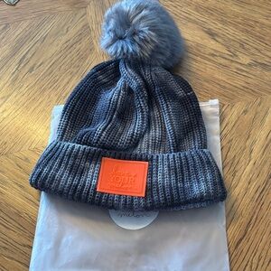 Love Your Melon Grey tie dye Pom-Pom with Orange Glow in the Dark Patch Beanie
